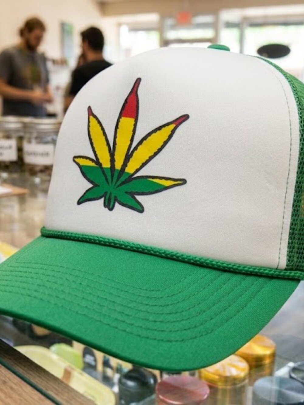 Vintage-Inspired Weed Leaf Hat Rasta 420 Print Green Foam Rope Trucker Caps OS